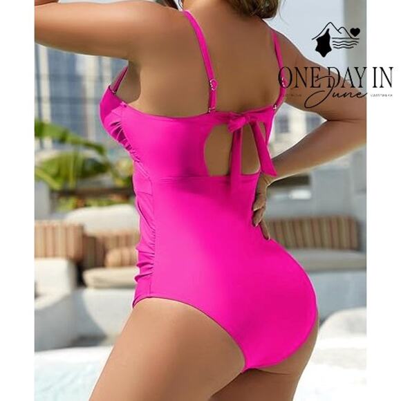 Eomenie Tie Back Molded Cup One Piece Swimsuit Size L - Picture 2 of 7